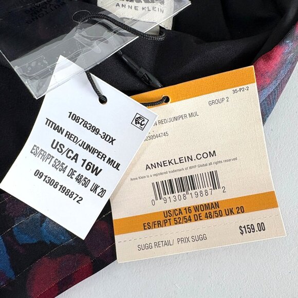 Anne Klein Twist Neck Halter Midi Dress Womens 16 W Red Blue Floral Metallic NWT - Picture 6 of 15